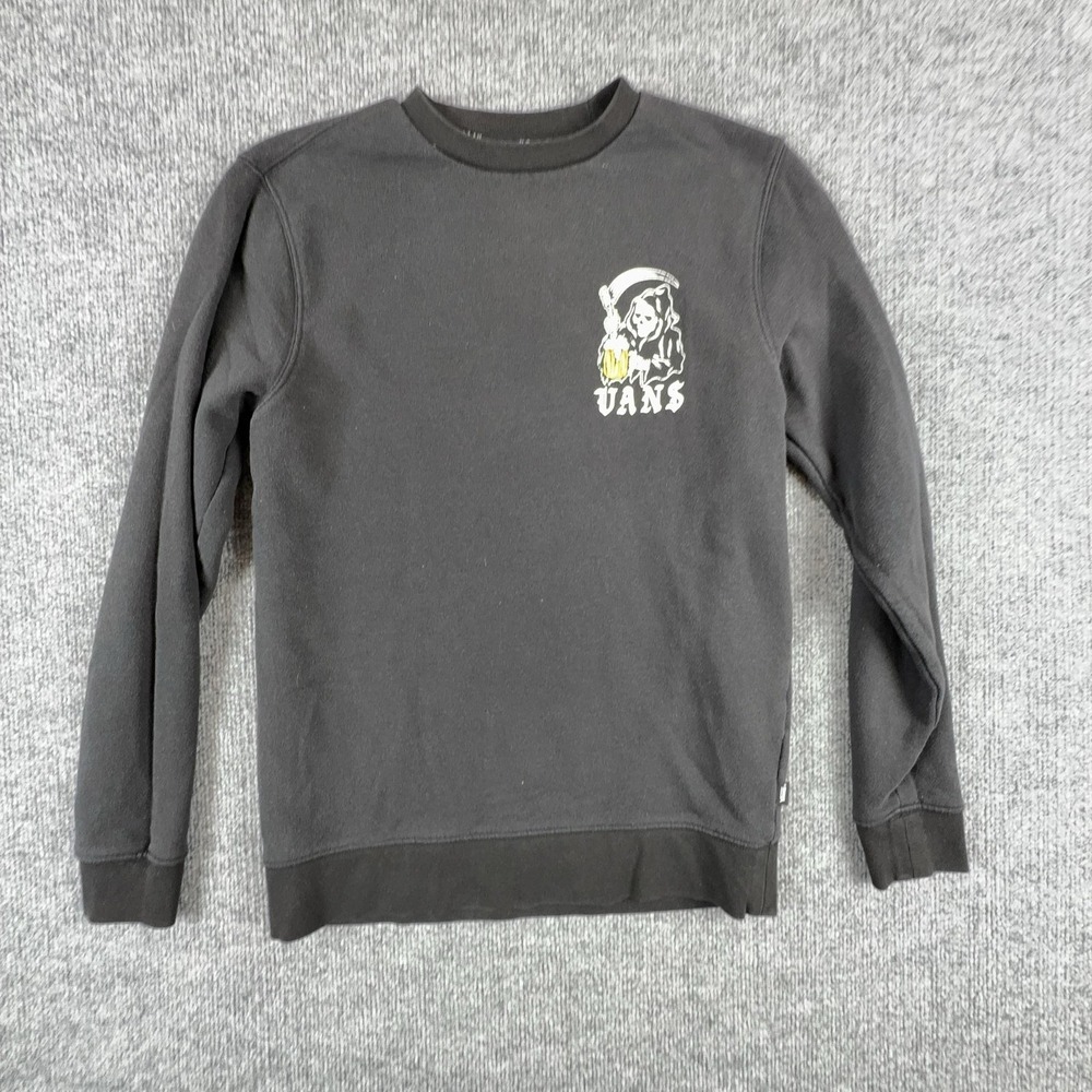 Vans Sweatshirt Mens Small Black Grim Reaper Beer Graphic Fleece Pullover